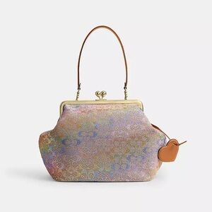 Coach Large Kisslock Frame Bag In Rainbow Crystal Signature Jacquard